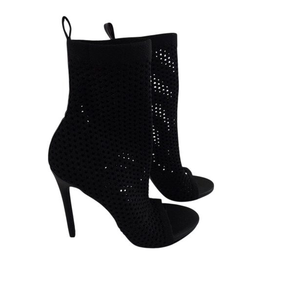 NWOT Steve Madden | Evelina Knit Mesh Stretch Vegan Leather Peep Toe Heel Bootie - Picture 2 of 12